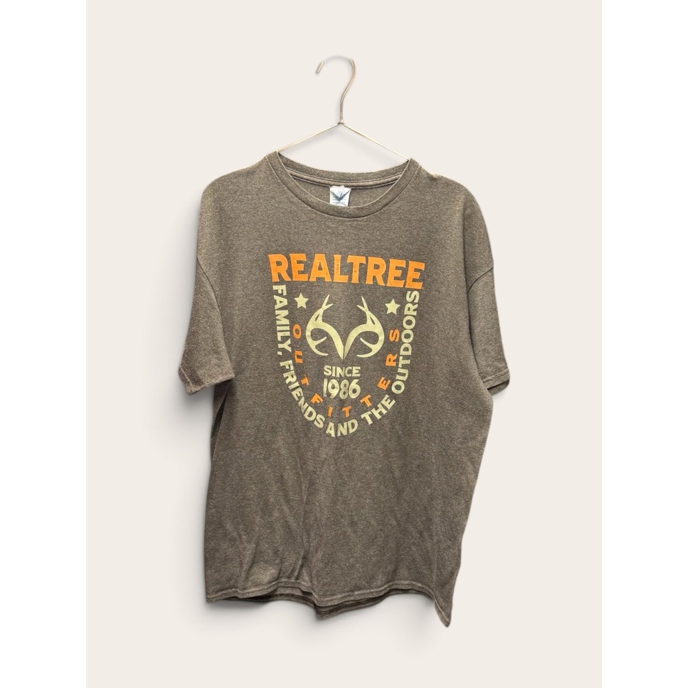 Realtree Outfitters Mens Graphic T-Shirt Brown Heather Antler Logo XL EUC